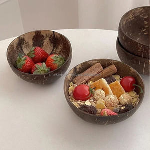 Natural <b>Coconut</b> <b>Bowl</b> Set Premium Eco Friendly Durable Dinnerware with Wooden Spoon for Serving Fruit Salad and Desserts - Product Image 1