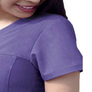 Conjunto de Uniforme Médico Unisex Morado con Cuello en V, Bolsillos Laterales, Cintura Elástica, Tela Ligera de Sarga, con Detección de Agujas, para Uso Hospitalario, Casual, Verano - Product Image 6