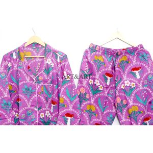 Ensemble de pyjama pour femme, imprimé floral, élégant et magnifique, fait main, 100% coton, taille élastique, manches longues, longueur complète - Product Image 6