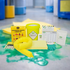 Kit de Derrame de Materiales Peligrosos de 15L, Almohadillas Absorbentes de Químicos Ácidos, Calcetines, EPP, Respuesta de Emergencia a Derrames para Laboratorios Industriales - Product Image 1