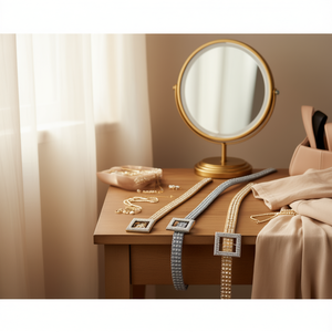 Elegante Cinturón con Hebilla Cuadrada de 2.5x105cm Decorado con Pedrería, Correa de Moda para Mujer - Product Image 3