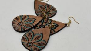 Conifer Women's Handmade Artisan Hand <b>Tool</b> Teardrop Floral Boho Western Dangle Earrings - Product Image 3