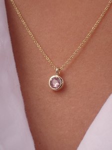 Colgante solitario de zafiro rosa, plata de ley 925, chapado en oro de 14 quilates, colgante de piedra de nacimiento de septiembre para mujer - Product Image 6