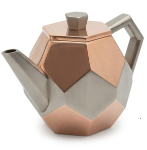 Nouvelle théière géométrique en métal personnalisable avec couvercle, bicolore or rose et argent, pour café et boissons - Product Image 2