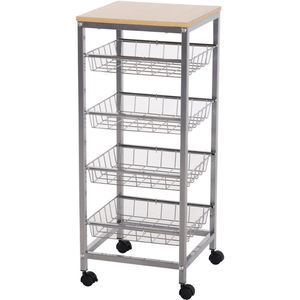 Carrito de Almacenamiento Rodante de 5 Niveles para Cocina, Organizador Metálico con Cestas de Alambre y Superficie de Madera, Carrito Utilitario para Frutas, Verduras y el Hogar - Product Image 3
