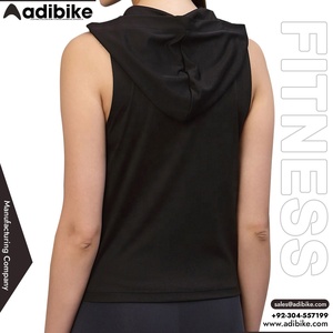 Débardeurs à capuche personnalisés en jersey, vente en gros OEM, hauts de fitness respirants à séchage rapide pour femmes avec logo frontal - Product Image 1