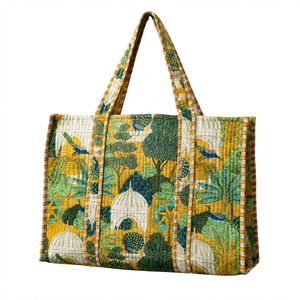 Handmade Kantha Quilted Cotton Tote Bag Eco-Friendly Tropical Leopard Print Large Shopping Shoulder Bag for Women Exporter - Product Image 2