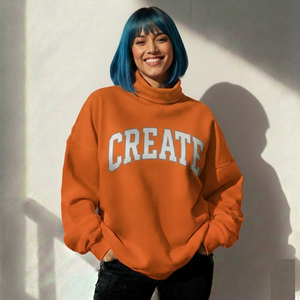 Sudadera de cuello alto para mujer, de alta calidad, personalizada, informal, de algodón grueso, con apliques de lentejuelas y bordados en la parte delantera. - Product Image 1