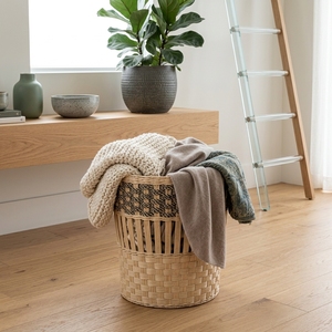 Cesta de Almacenamiento de Fibra Natural Tejida Sangku, Maceta Texturizada, Organizador Decorativo para el Hogar, Contenedor para Ropa - Product Image 3