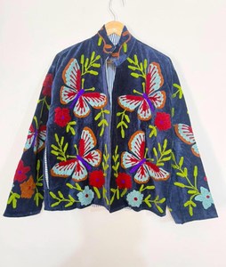 New Fresh Look <b>Velvet</b> Suzani Embroidered Butterfly Jacket Boho Floral <b>Coat</b> Handmade Festival Outerwear Classic Statement Layer - Product Image 1