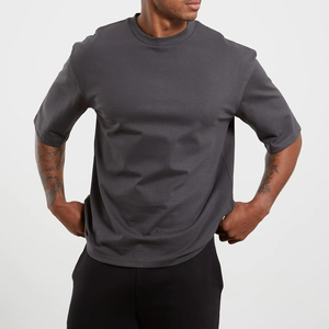High Quality Wide Boxy <b>Blank</b> t Shirt Heavy <b>Weight</b> Cotton Tshirt Oversized Black T-shirt for Men - Product Image 1