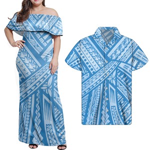 Abito da coppia classico con design tribale polinesiano, casual, da donna, con spalle scoperte e volant, stile SAMOA, <span class=keywords><strong>taglie</strong></span> <span class=keywords><strong>forti</strong></span>, lungo - Product Image 3