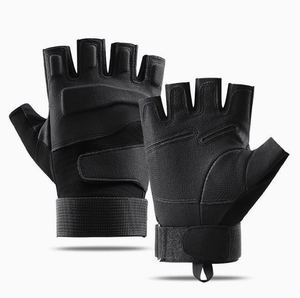 Gants de sport demi-doigts unisexes en cuir PU respirant avec sangle de poignet réglable antidérapants pour l'entraînement légers - Product Image 1