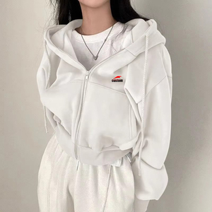 Winter Wear Casual Women's Street Oversized Full <b>Zip</b> <b>up</b> <b>Hoodie</b> With Pocket Solid Color Long Sleeve <b>Crop</b> Tops <b>Hoodie</b> For Women's - Product Image 2
