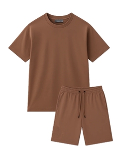 Men's Cotton T-Shirt And Shorts Set Crew Neck Solid Color Casual Summer Wear Breathable High Quality Knitted Fabric - Product Image 5