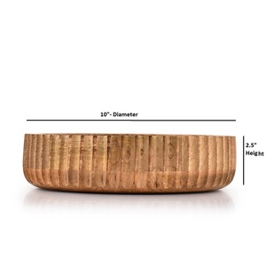 Geometric Fluted Outer Wall <b>Wooden</b> Bowl Flat Circular Display Stand Decorative <b>Plinth</b> Tray - Product Image 2