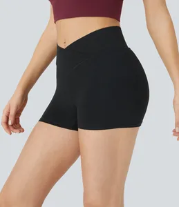 High <b>Waist</b> Black Sport <b>Shorts</b> <b>Women</b> Quick Dry <b>Elastic</b> <b>Waist</b> Knitted Fitness Wear Solid Color Athletic <b>Short</b> Style - Product Image 2