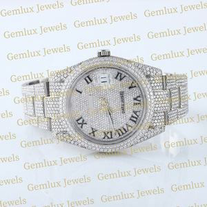 Venta caliente Totalmente Iced Out D VVS Moissanite Diamond Roman Dial Pass Diamond Tester Reloj de diamantes de acero inoxidable para hombres - Product Image 2