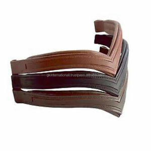 Véritable bandeau de cheval en cuir de selle noir marron et beige avec un rembourrage et des coutures de toutes les tailles. - Product Image 3