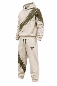 Ensemble de survêtement personnalisé pour homme avec capuche, imprimé effet pinceau, manches longues, vêtements de sport décontractés avec pantalon à cordon de serrage, survêtement homme avec logo personnalisé - Product Image 2