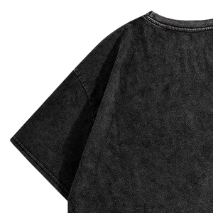 T-shirt graphique vintage 100% coton noir délavé, manches raglan courtes, col rond, streetwear décontracté, mode urbaine imprimée, vente en gros - Product Image 4