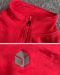 Pull de travail à demi-zip pour livreurs, uniforme de coursier rouge et noir en polycoton - Product Image 6
