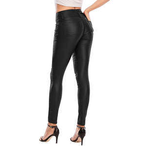 Pantalon en cuir véritable taille haute élégant pour femmes, idéal pour les marques de mode – Pantalon en cuir noir taille haute en cuir véritable - Product Image 3