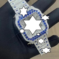 Montre de luxe automatique en moissanite VVS, sertie de diamants bleus, avec lunette carrée et chiffres romains, style hip-hop, bijou de mode