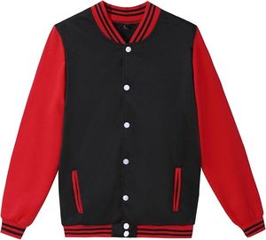 เสื้อแจ็คเก็ตวาร์ซิตี้สีดำแดงสำหรับผู้ชาย ทรงปกติ ปกคอพับ ติดกระดุม แต่งสีตัดกัน สวมใส่สบายๆ ในฤดูใบไม้ร่วง ทำจากวัสดุโพลีเอสเตอร์ - Product Image 1