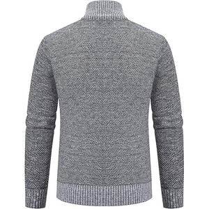 Men Knitted Zipper <b>Cardigan</b> Solid Full Sleeve Winter Sweater Standard Thickness 100% Acrylic Anti-Wrinkle Front Logo - Product Image 3