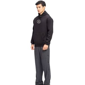 <b>Men's</b> Regular Fit Hoodie Black Fleece Fabric Rubber Patch Hood Snap Buttons Hooded Sweatshirt Casual Streetwear OEM ODM - Product Image 3