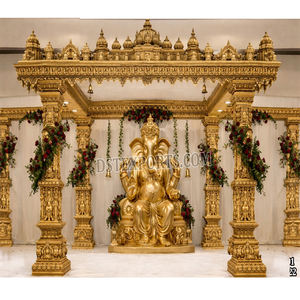 Mandap de mariage sculpté en or antique, style classique dravidien, thème Ganesha, style temple sud-indien, pour mariage aux États-Unis - Product Image 1