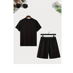 Ensemble polo et short homme été, couleur unie, impression sérigraphique personnalisée OEM, logo frontal, manches courtes, col rond. - Product Image 2