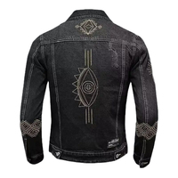 Blouson moto en jean noir pour homme, confortable, brodé, motif uni, coupe ajustée, col rabattu, style hiver