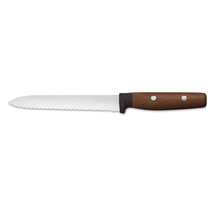 5 Inch Serrated Utility Knife Stainless Steel Sharp Blade Brown <b>Wood</b> Handle Double Rivet Multipurpose Kitchen <b>Slicing</b> Knife - Product Image 1