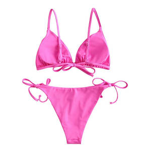 Conjunto de Bikini Rosa Liso para Mujer con Logotipo Frontal, Secado Rápido, Transpirable, Traje de Baño de Dos Piezas, Personalizable OEM, Ropa de Playa de Alta Calidad - Product Image 1