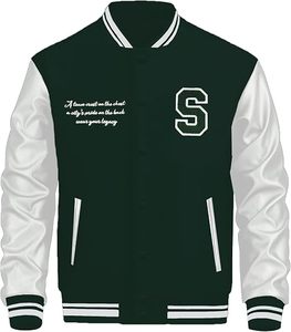 Chaqueta Varsity Clásica Azul Marino y Blanca con Logotipo P Bordado y Frase para Adultos, Ropa de Otoño, Actividades Promocionales - Product Image 3