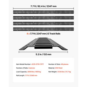Set di 4 Barre di Ancoraggio E-Track da 2,35 m per Carichi Pesanti fino a 900 kg, Sistema di Fissaggio per Rimorchi per un Trasporto Sicuro - Product Image 6