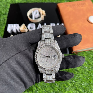 Reloj de cuarzo plateado de lujo con diamantes para hombre, correa de acero inoxidable estilo diamante, reloj de pulsera elegante. - Product Image 3