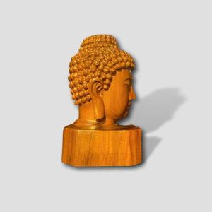 Sculpture de tête de Bouddha en bois faite à la main, figurine d'art religieux sculptée avec un design zen asiatique pour la décoration de la maison ou du bureau - Product Image 3