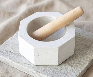 Juego de Mortero y Pilón de Piedra Blanca Natural, Hexagonal, para Especias, Hierbas, Ajo y Jengibre, Recipiente para Moler Manual, Venta al Por Mayor, OEM, ODM - Product Image 4