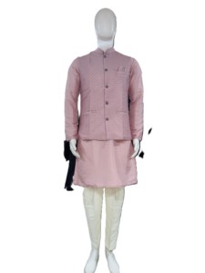 Ensemble de veste kurta pour homme en tissu de soie pure avec broderie et travail de sequins, kurta de créateur avec koti, idéal pour les fêtes royales. - Product Image 1