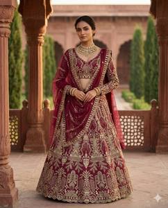 Ensemble Lehenga Choli Dupatta brodé vintage pour femmes, tenue indienne pakistanaise pour mariage et fête, longueur au sol - Product Image 3