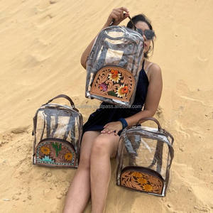 Nouvel arrivage de sacs à dos transparents en PVC en cuir véritable usiné à la main sacs à dos transparents en cuir élégant sacs de stade de style occidental - Product Image 4