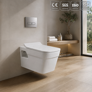 WC mural moderne écologique sans bride, carré, monobloc en porcelaine, réservoir encastré, chasse d'eau à siphon, siphon en P, espacement 380 mm - Product Image 3
