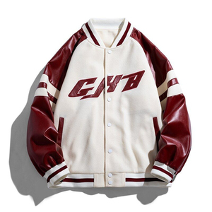 Chaqueta Varsity para Hombre, Estilo Letterman con Parches Bordados, Preppy, para Otoño, Corte Regular, Cuello Camisero - Product Image 3