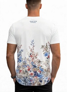 ONETEN <b>Men's</b> Slim Fit <b>T</b>-<b>Shirt</b> White Crew Neck Short Sleeve <b>Floral</b> Print Pattern Quick Dry Casual Tee - Product Image 3