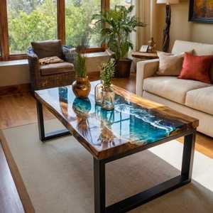 Modern Latest Collection Solid Live Edge Wooden <b>Dining</b> <b>Table</b> Transparent Epoxy Resin Restaurant & Cafe <b>Dining</b> <b>Table</b> - Product Image 2
