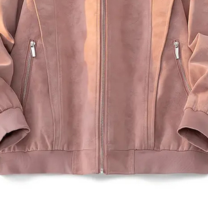 Women`s Pink PU Leather Bomber <b>Jacket</b> Stand Collar Zipper Closure Casual Streetwear Regular Fit Solid Color <b>Suede</b> Style <b>Jackets</b> - Product Image 3