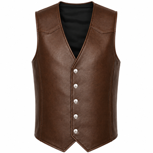 Custom Genuine Leather Biker <b>Vest</b> Men Vintage Padded Back Motorcycle <b>Vest</b> Heavy Duty Snap Button Western Sleeveless Jacket Waist - Product Image 4